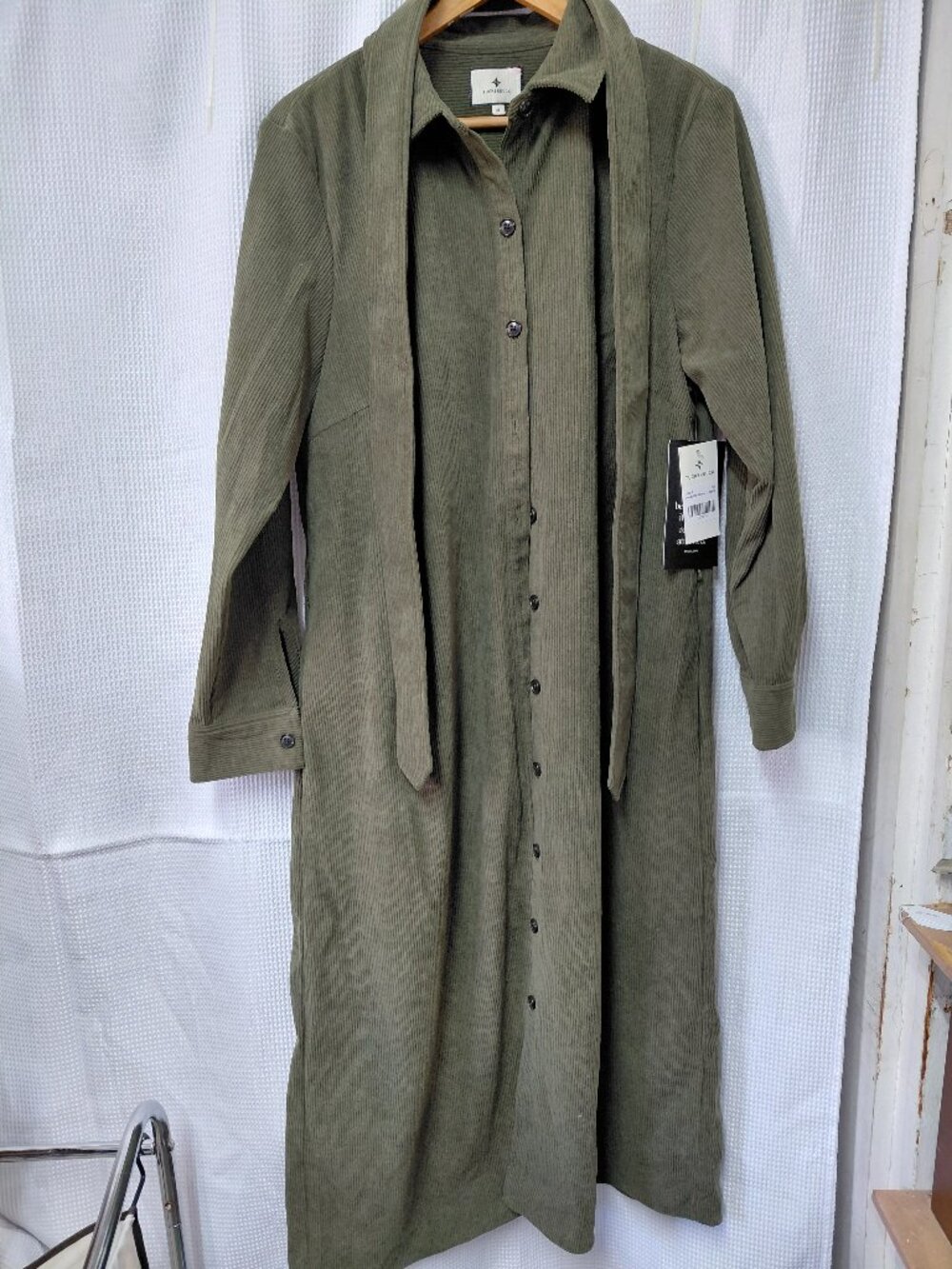 NWT Tuckernuck Olive Green Thin Wale Corduroy Tara Shirt Dress Midi Belted XL